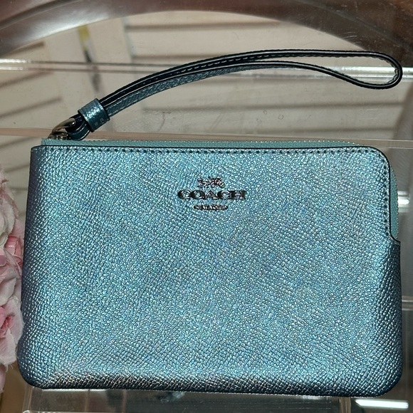 Coach Metallic Blue Wristlet - Picture 2 of 3